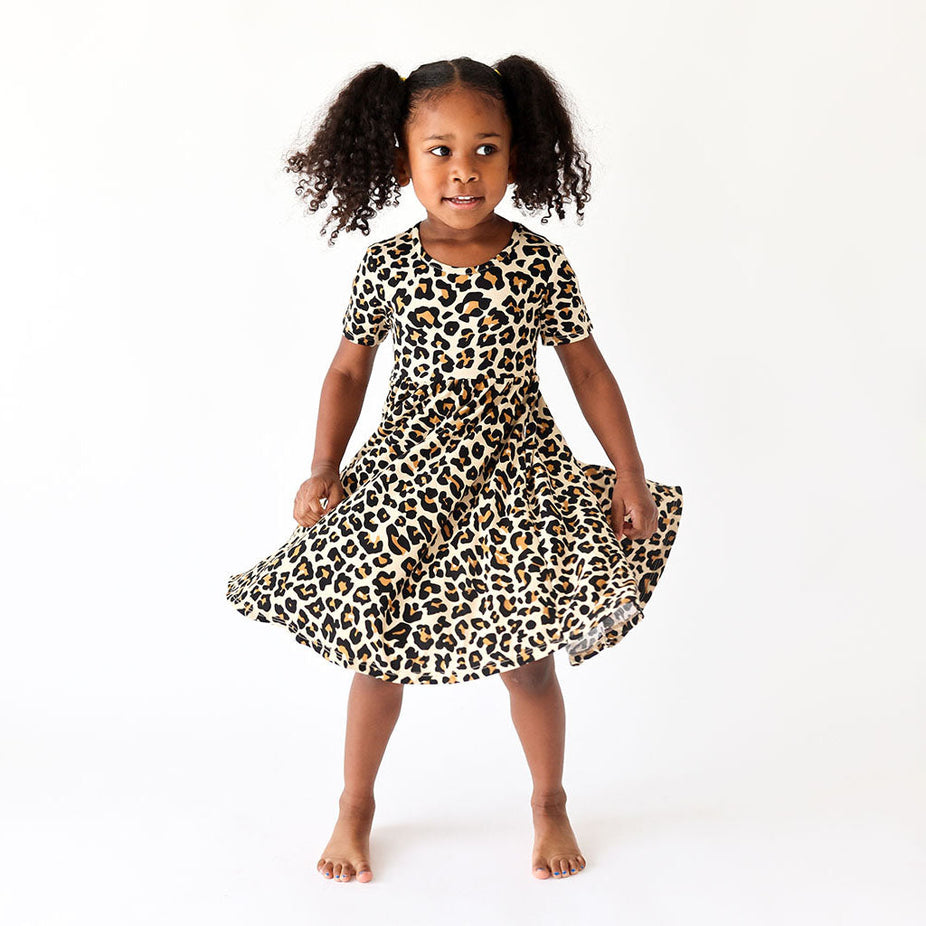 Lana Leopard Tan Short Sleeve Twirl Dress
