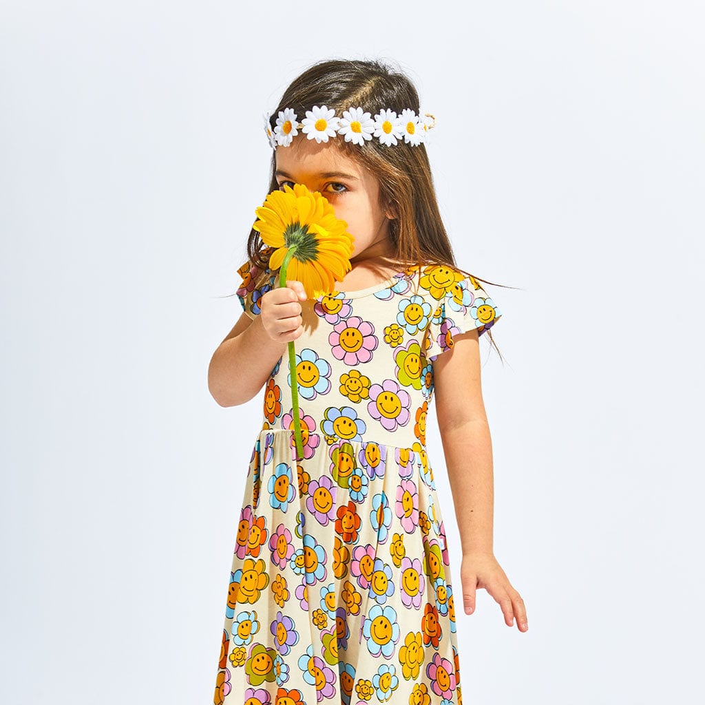 Flower Power Ruffled Cap Sleeve Twirl Dress