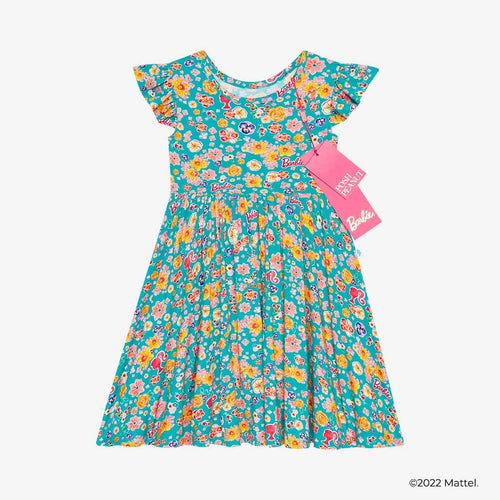 Malibu Barbie™ Floral Ruffled Cap Sleeve Twirl Dress