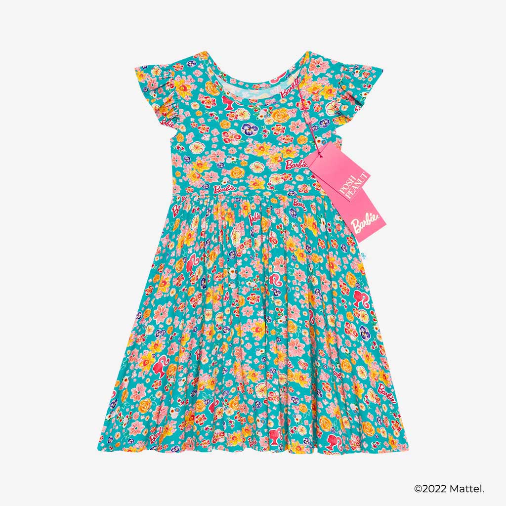 Malibu Barbie™ Floral Ruffled Cap Sleeve Twirl Dress
