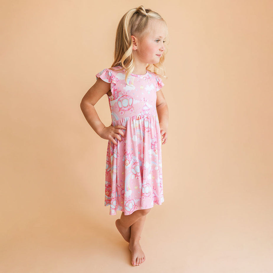 Posh Castle Ruffled Cap Sleeve Twirl Dress