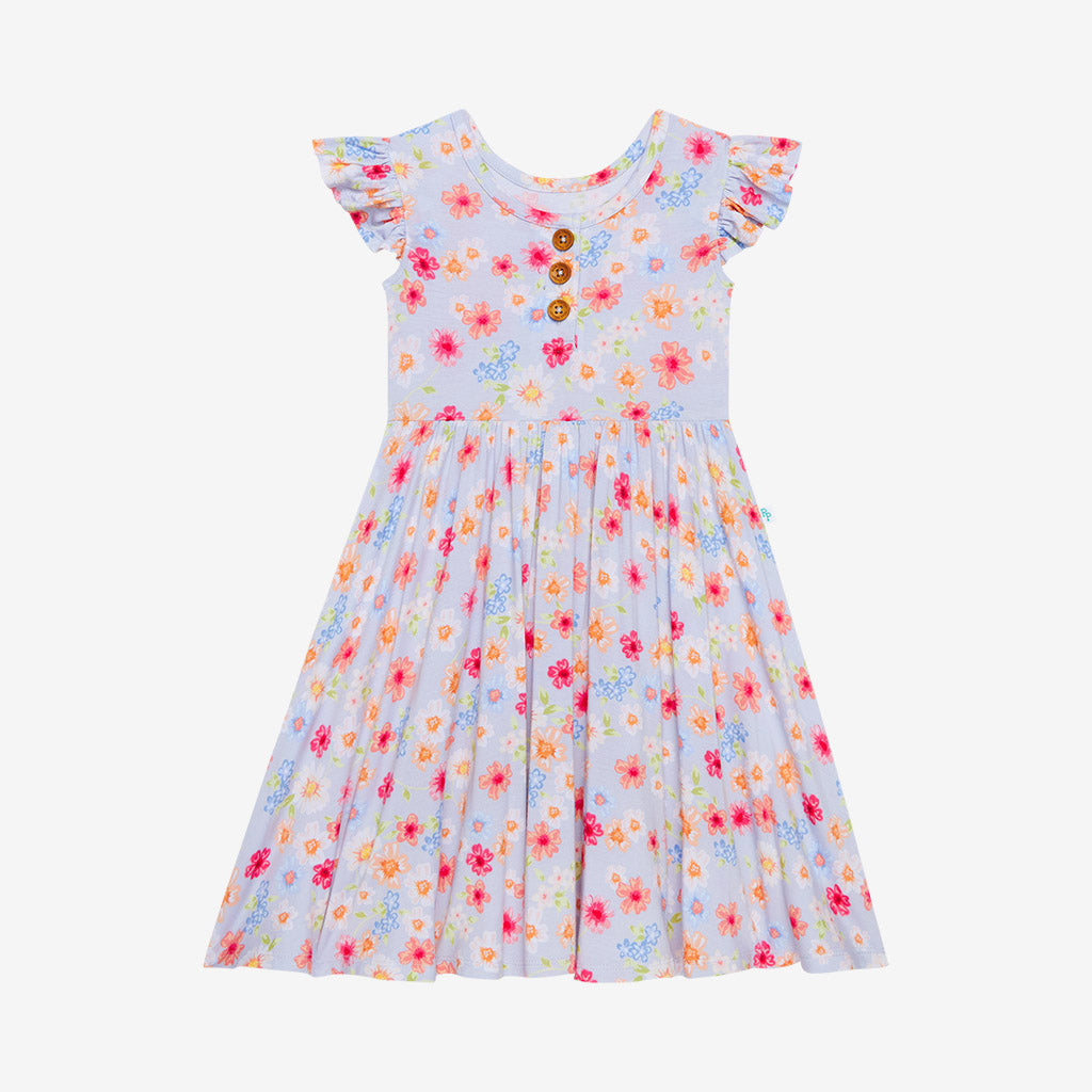Carissa Ruffled Cap Sleeve Henley Twirl Dress