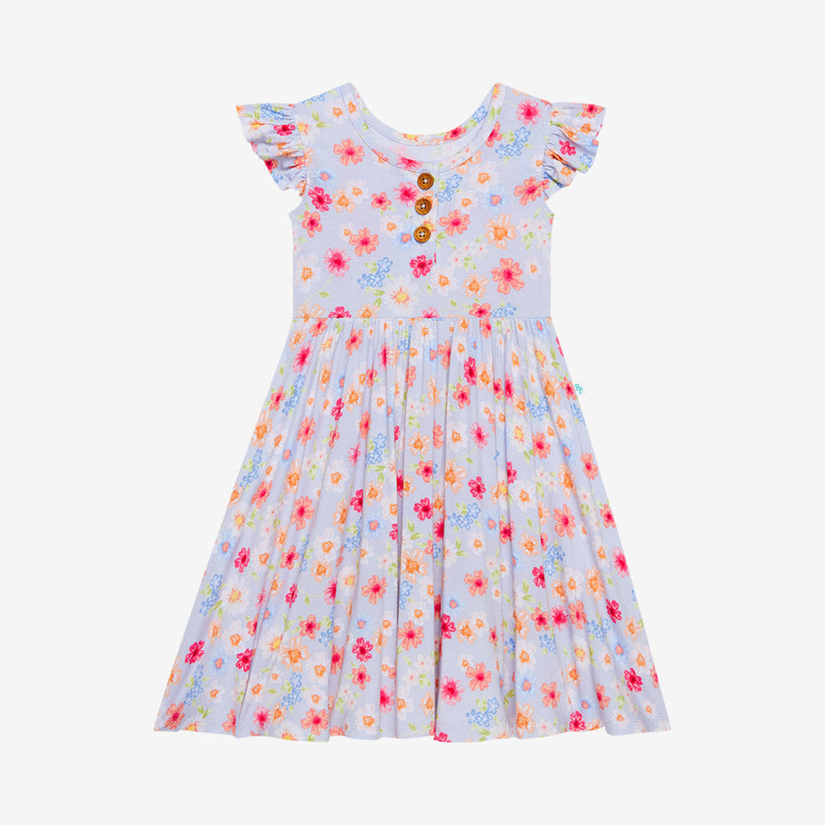 Carissa Ruffled Cap Sleeve Henley Twirl Dress
