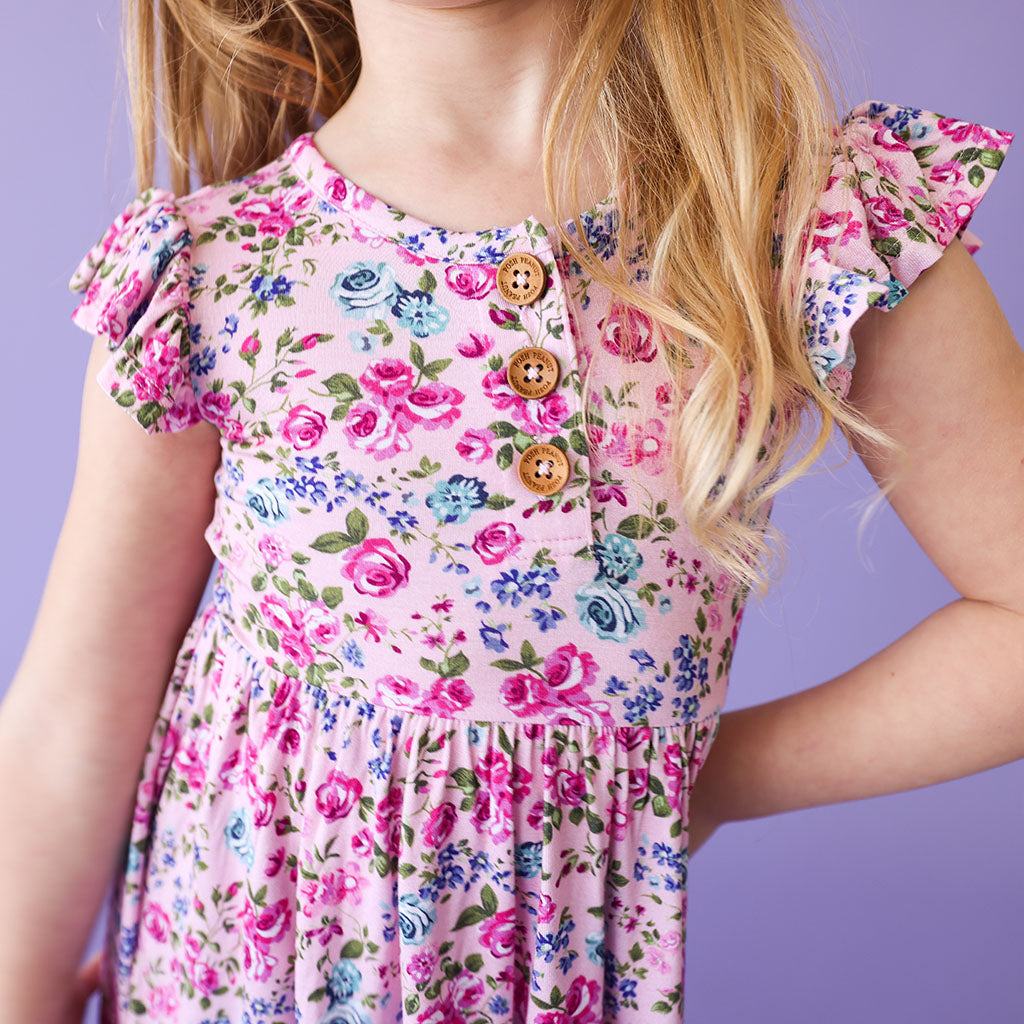 Pixie Ruffled Cap Sleeve Henley Twirl Dress