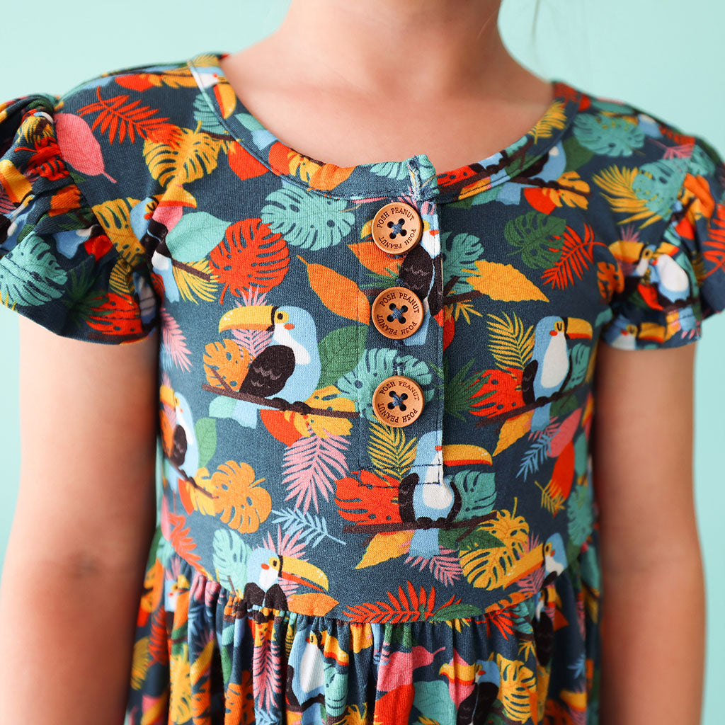 Rio Ruffled Cap Sleeve Henley Twirl Dress