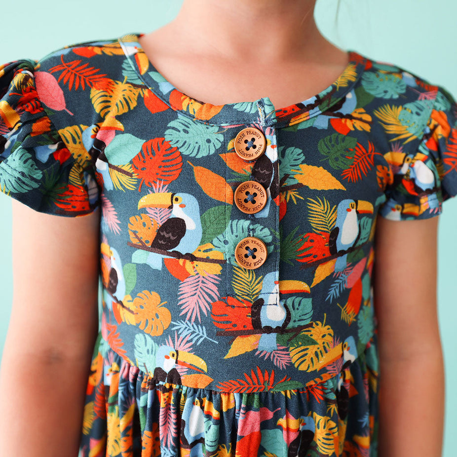 Rio Ruffled Cap Sleeve Henley Twirl Dress