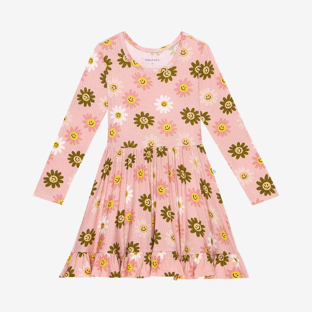Fall Flower Power Long Sleeve Ruffled Twirl Dress