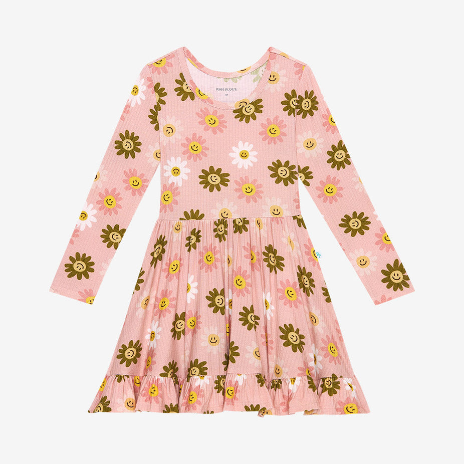 Fall Flower Power Long Sleeve Ruffled Twirl Dress
