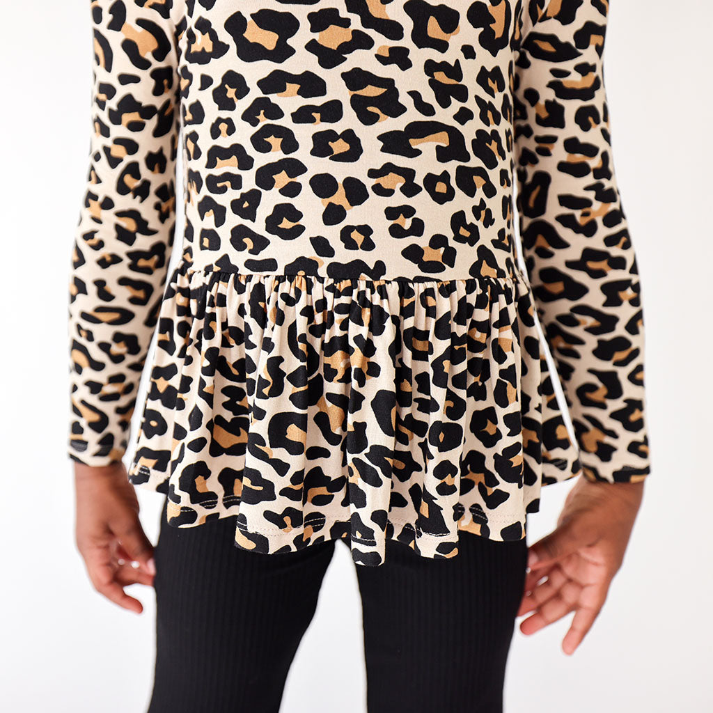 Lana Leopard Tan Long Sleeve Peplum