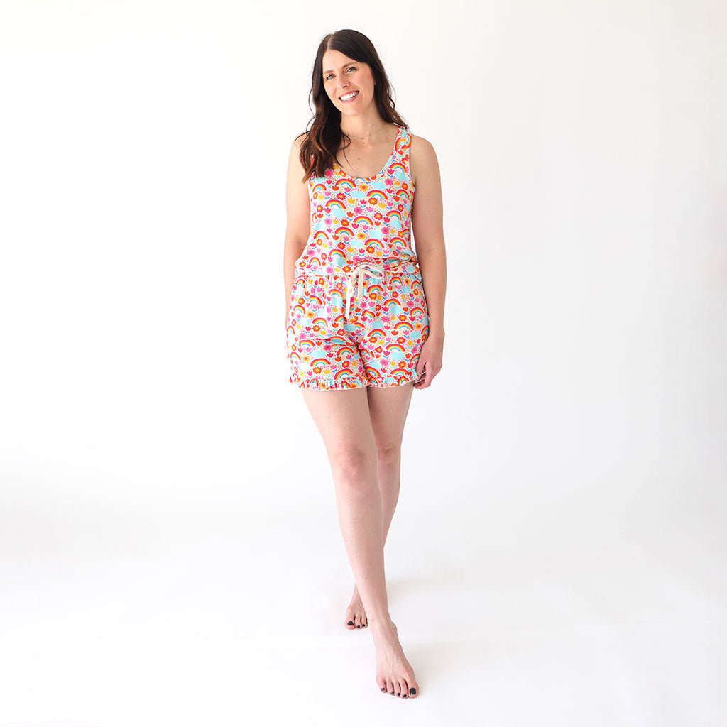Rainbow Melody Women's Tank Ruffled Short Set
