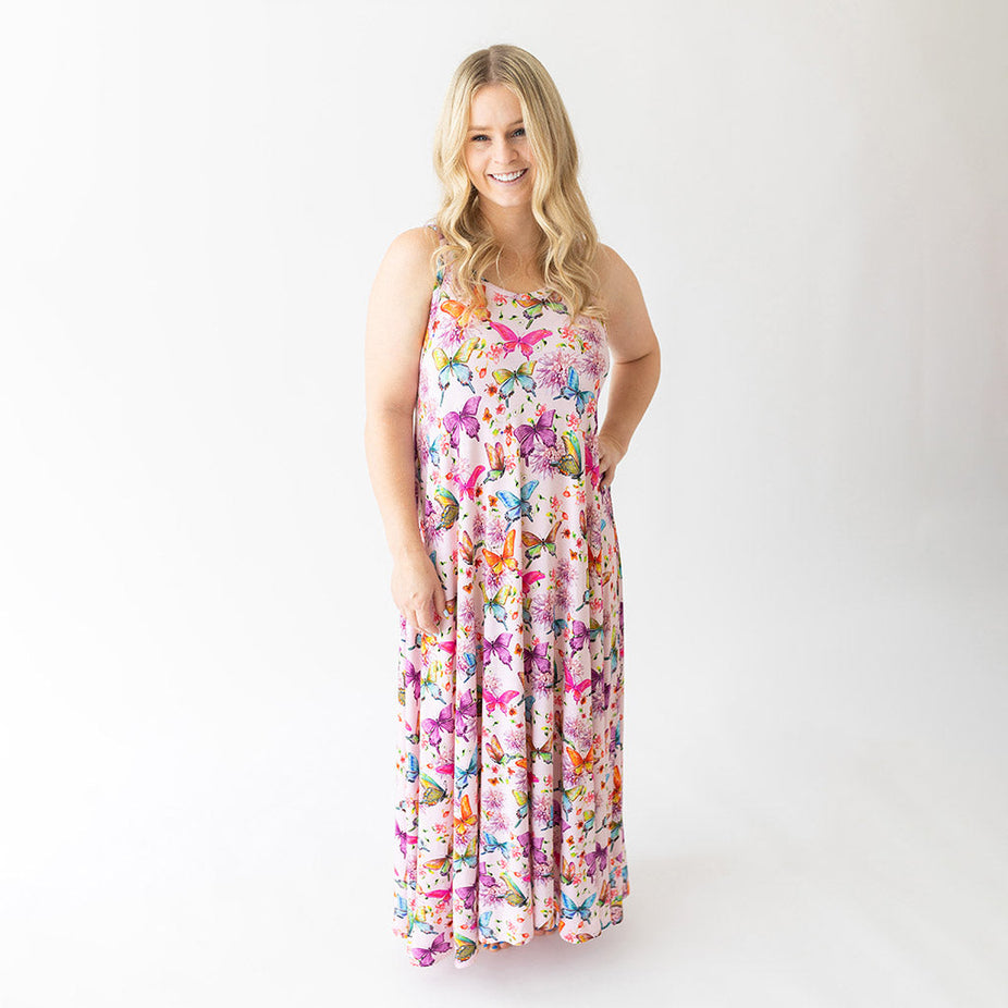 Watercolor Butterfly Women's Sleeveless Maxi Dress