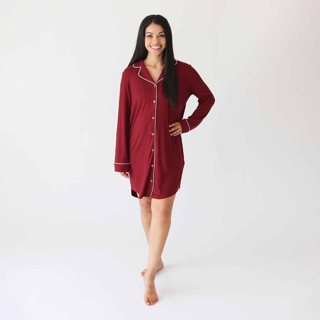 Dark Cherry Ribbed Women's Luxe Sleep Shirt