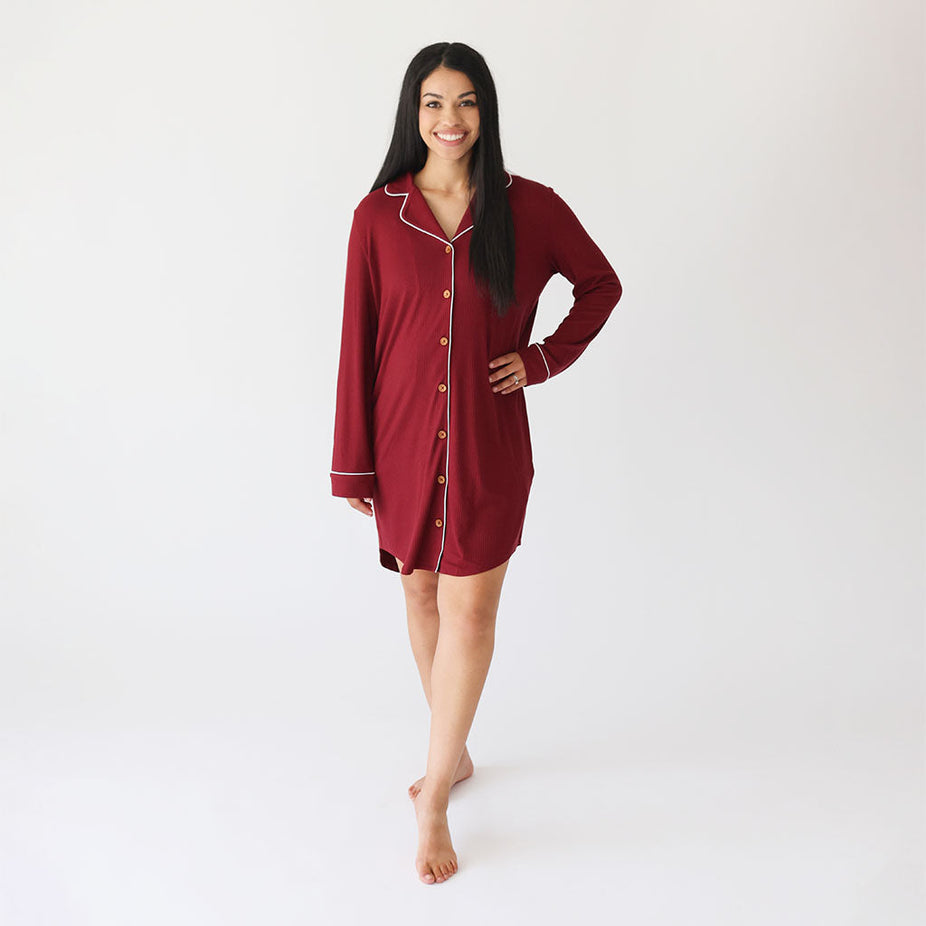 Dark Cherry Ribbed Women's Luxe Sleep Shirt