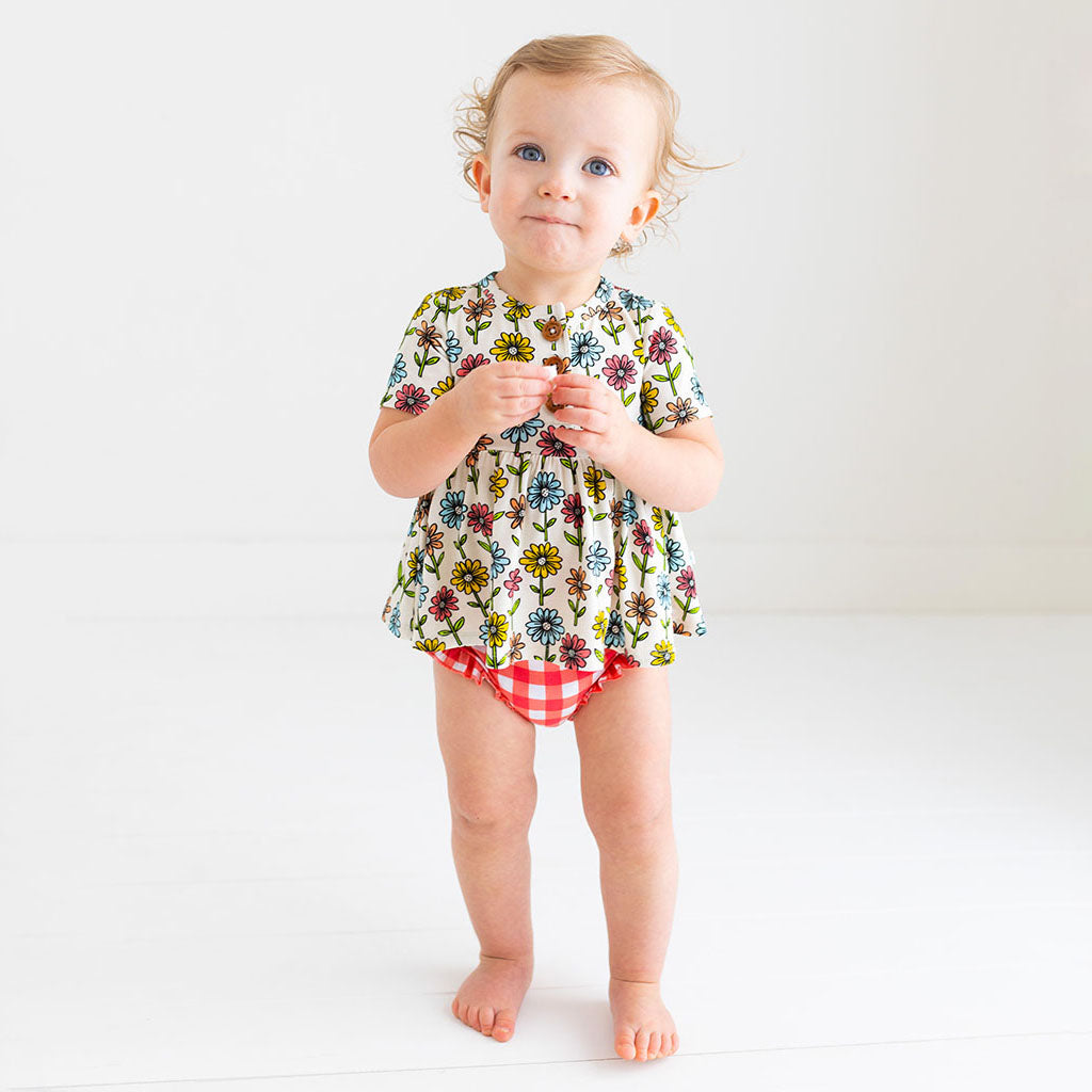 Maya Lynn Short Sleeve Henley Peplum Ruffled Bummie Set