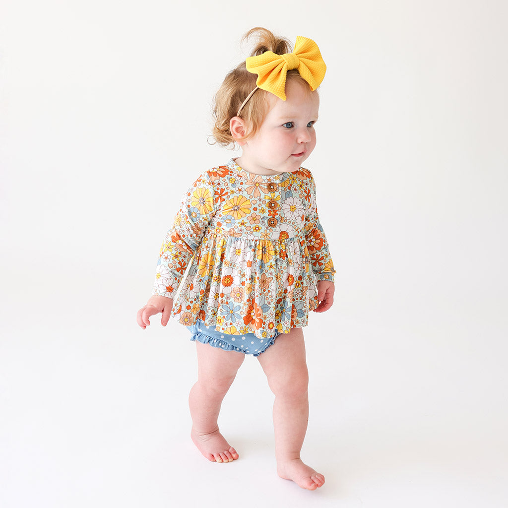 Ruth Long Sleeve Henley Peplum Ruffled Bummie Set