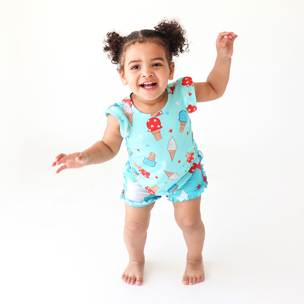 Happy Fourth Ruffled Cap Sleeve Top Ruffled Short Set