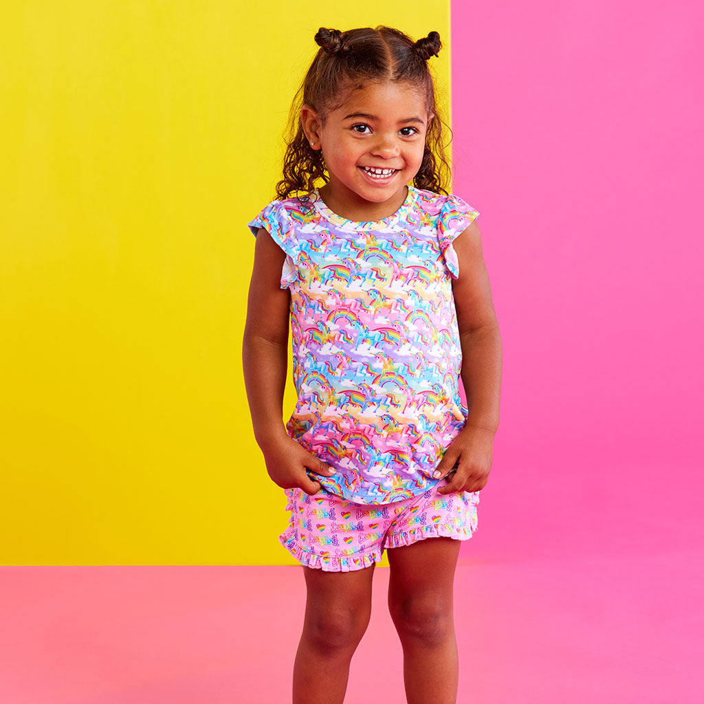 Lisa Frank® Markie™ Magic Ruffled Cap Sleeve Top Ruffled Short Set