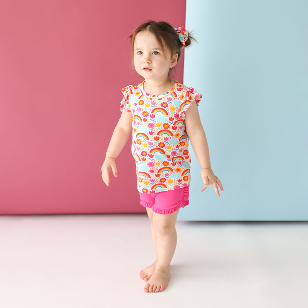 Rainbow Melody Ruffled Cap Sleeve Top Ruffled Short Set