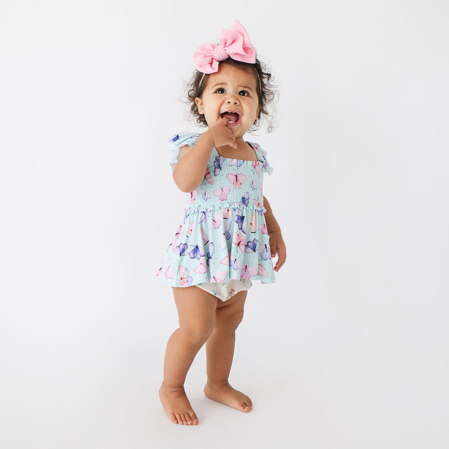 Bebe Smocked Babydoll Bummie Set