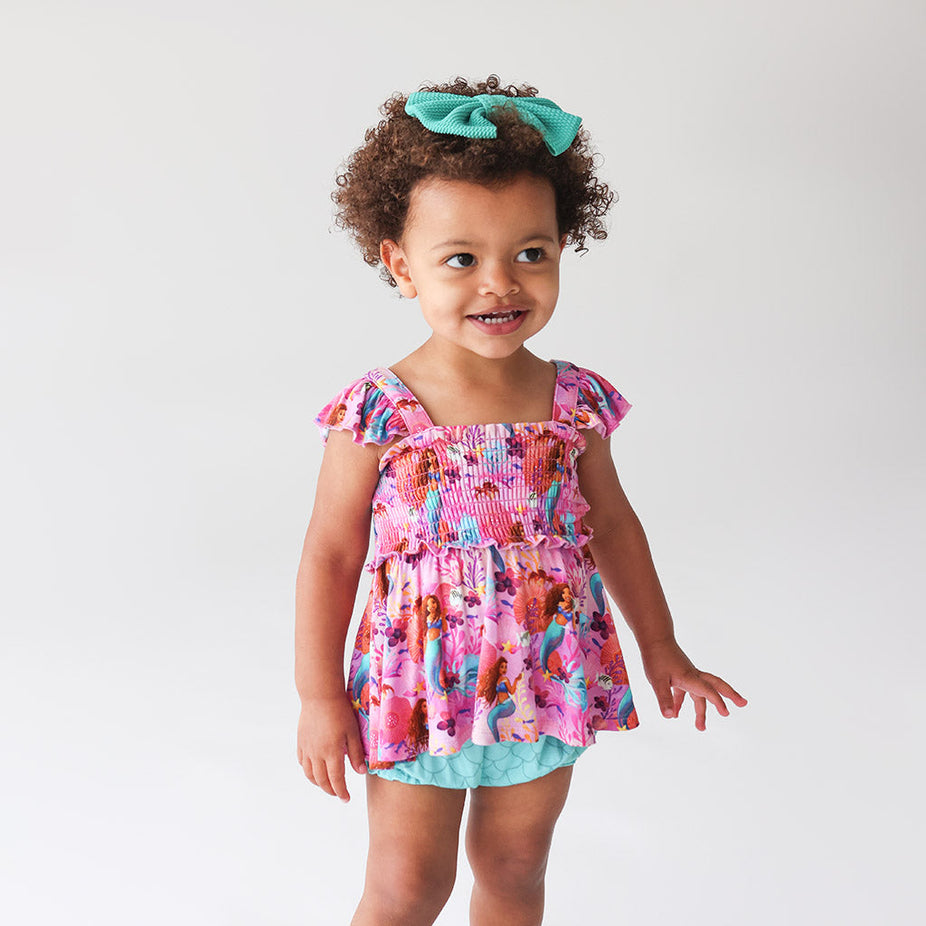 Disney's The Little Mermaid Ariel Smocked Babydoll Bummie Set