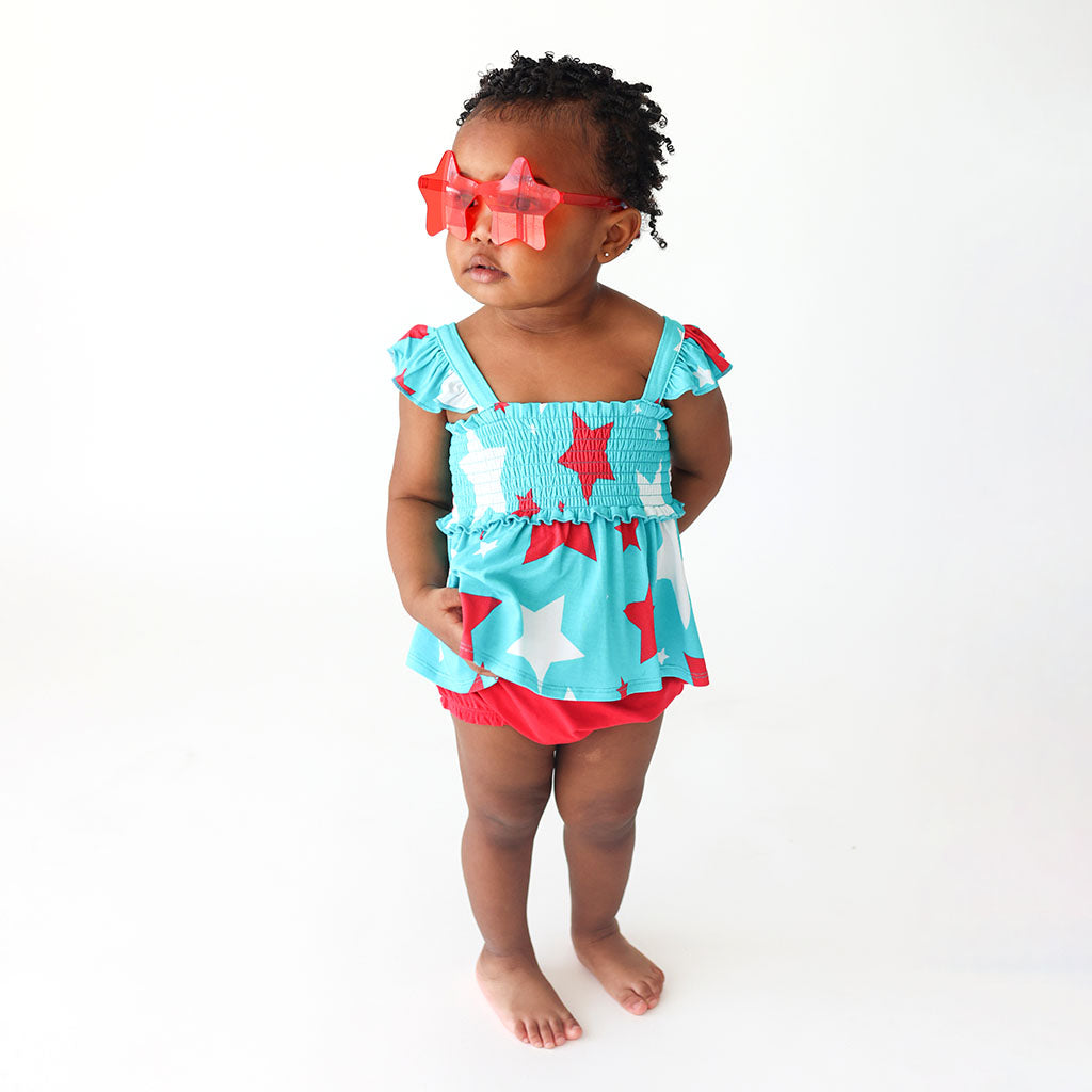 Star Spangled Smocked Babydoll Bummie Set