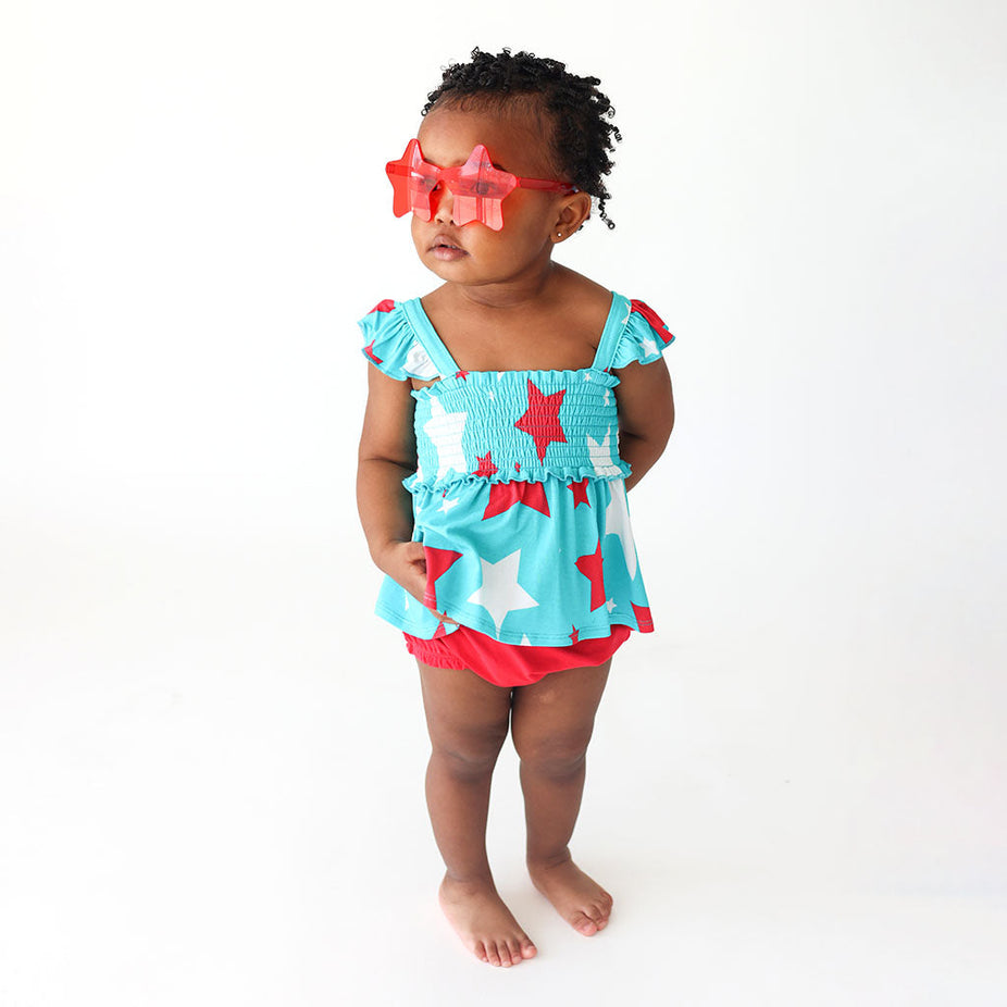 Star Spangled Smocked Babydoll Bummie Set