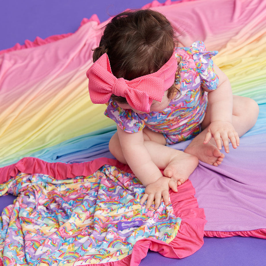 Lisa Frank® Markie™ Magic & Lisa Frank® Rainbow Ombre Ruffled Luxe Patoo® Blanket