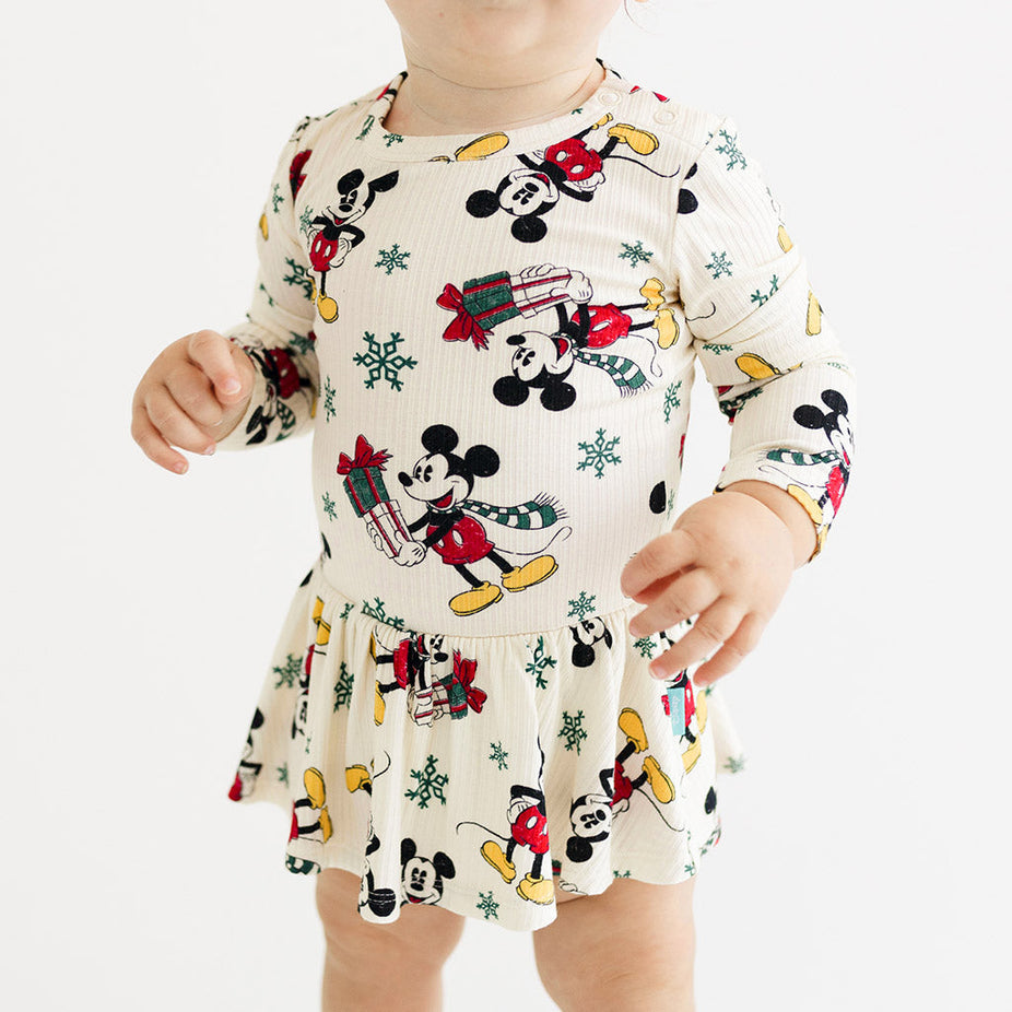 Disney Mickey Mouse Holiday Long Sleeve Twirl Skirt Bodysuit
