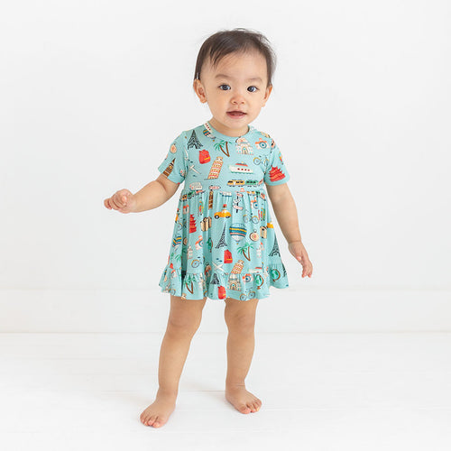 Around the World Ruffled Twirl Bodysuit Dress