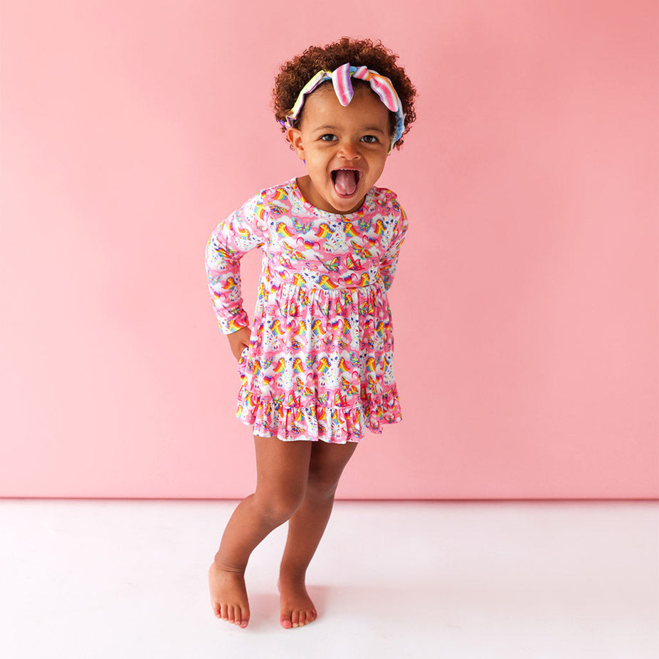 Lisa Frank® Angel Kitty™ Long Sleeve Ruffled Bodysuit Dress