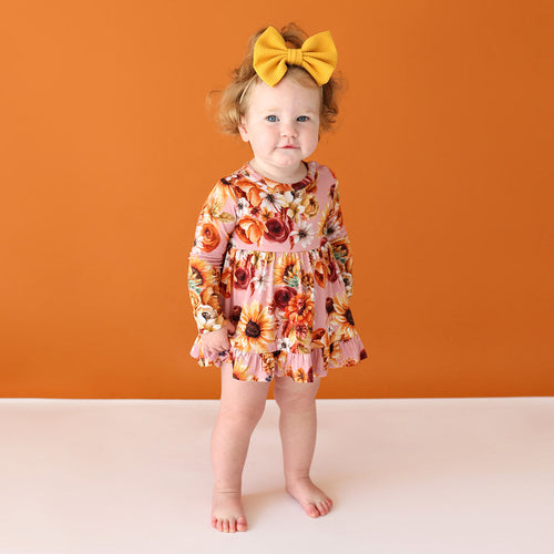 Brigitta Long Sleeve Ruffled Bodysuit Dress