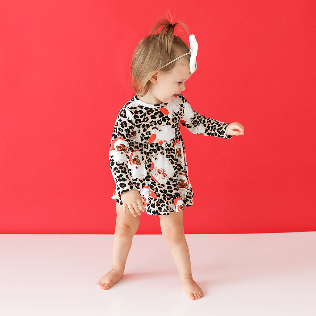 Lana Claus Long Sleeve Ruffled Bodysuit Dress