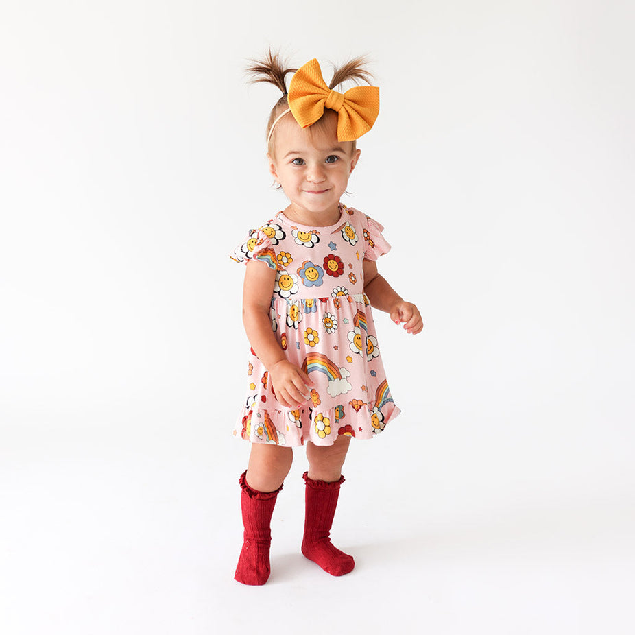 Groovy Rainbow Ruffled Twirl Bodysuit Dress
