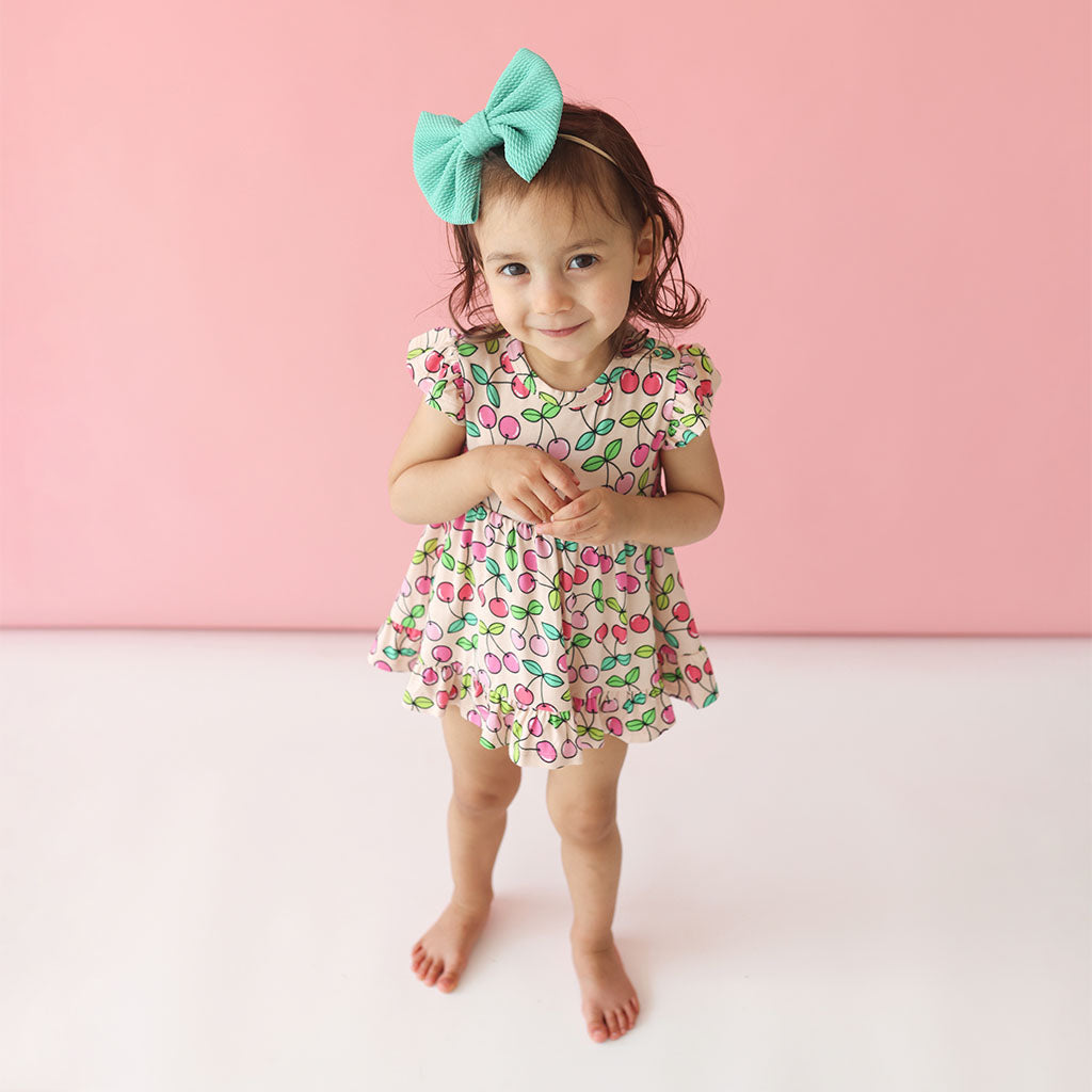 Summer Cherry Ruffled Twirl Bodysuit Dress
