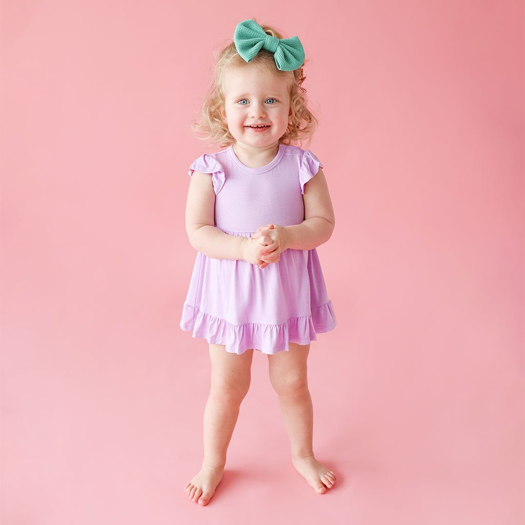 Springtime Lilac Ruffled Twirl Bodysuit Dress
