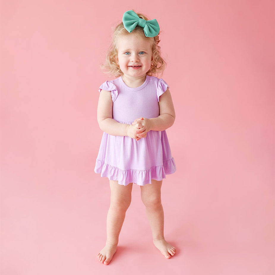 Springtime Lilac Ruffled Twirl Bodysuit Dress
