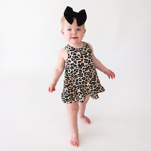 Lana Leopard Tan Racerback Ruffled Bodysuit Dress