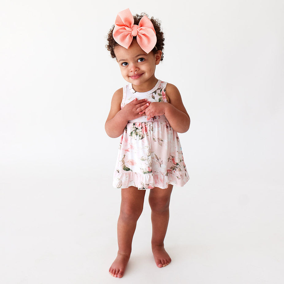 Vintage Pink Rose Racerback Ruffled Bodysuit Dress