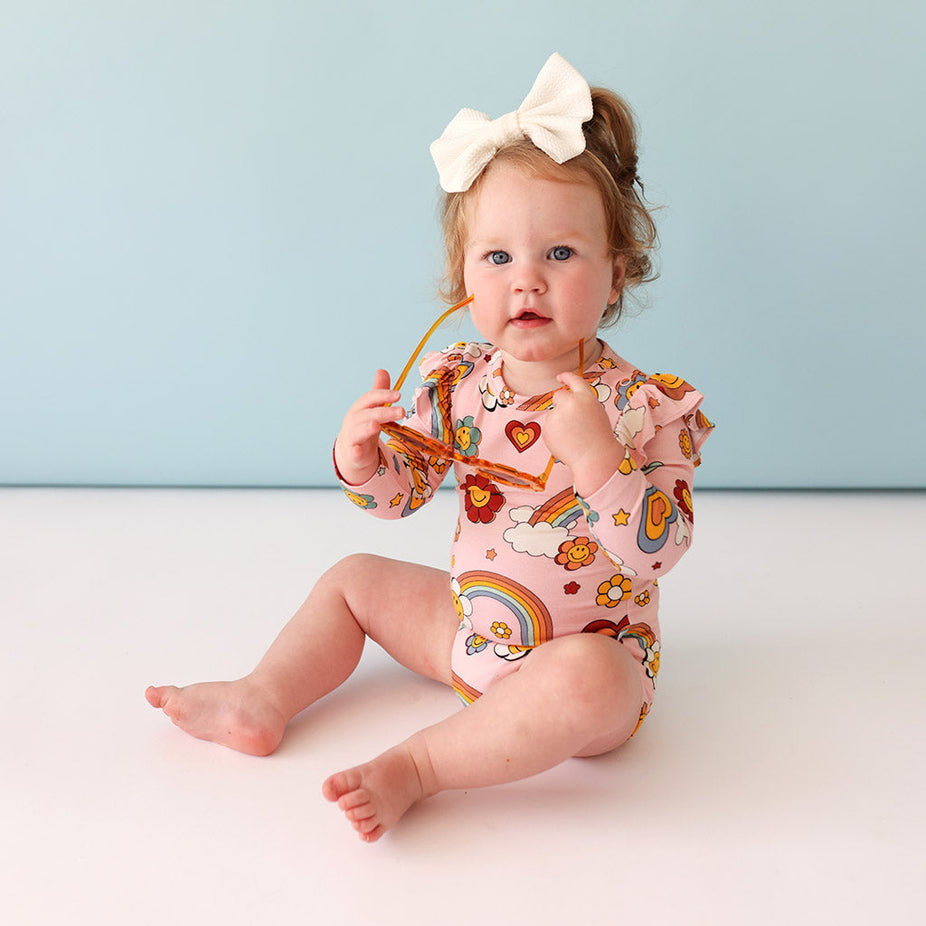 Groovy Rainbow Long Sleeve Ruffled Bodysuit