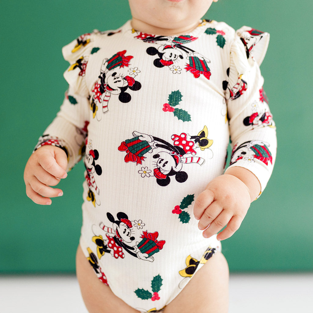 Disney Minnie Mouse Holiday Long Sleeve Ruffled Bodysuit