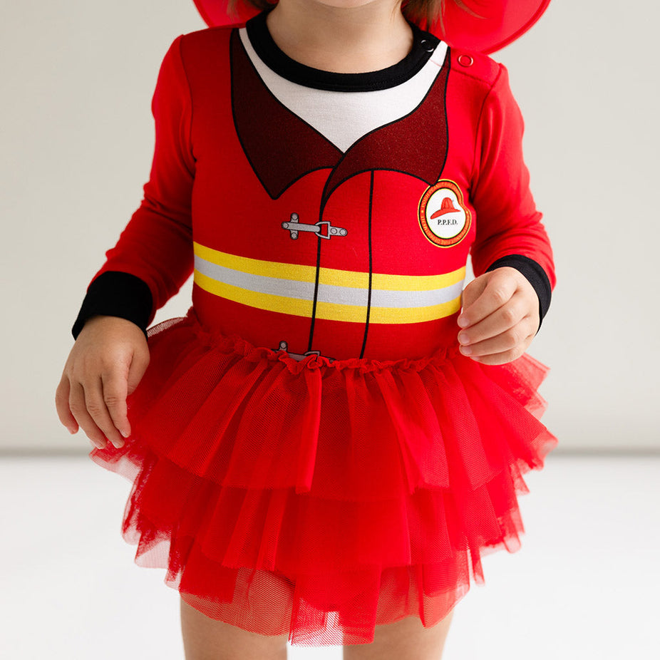 Posh Firefighter Long Sleeve Tulle Skirt Bodysuit Dress