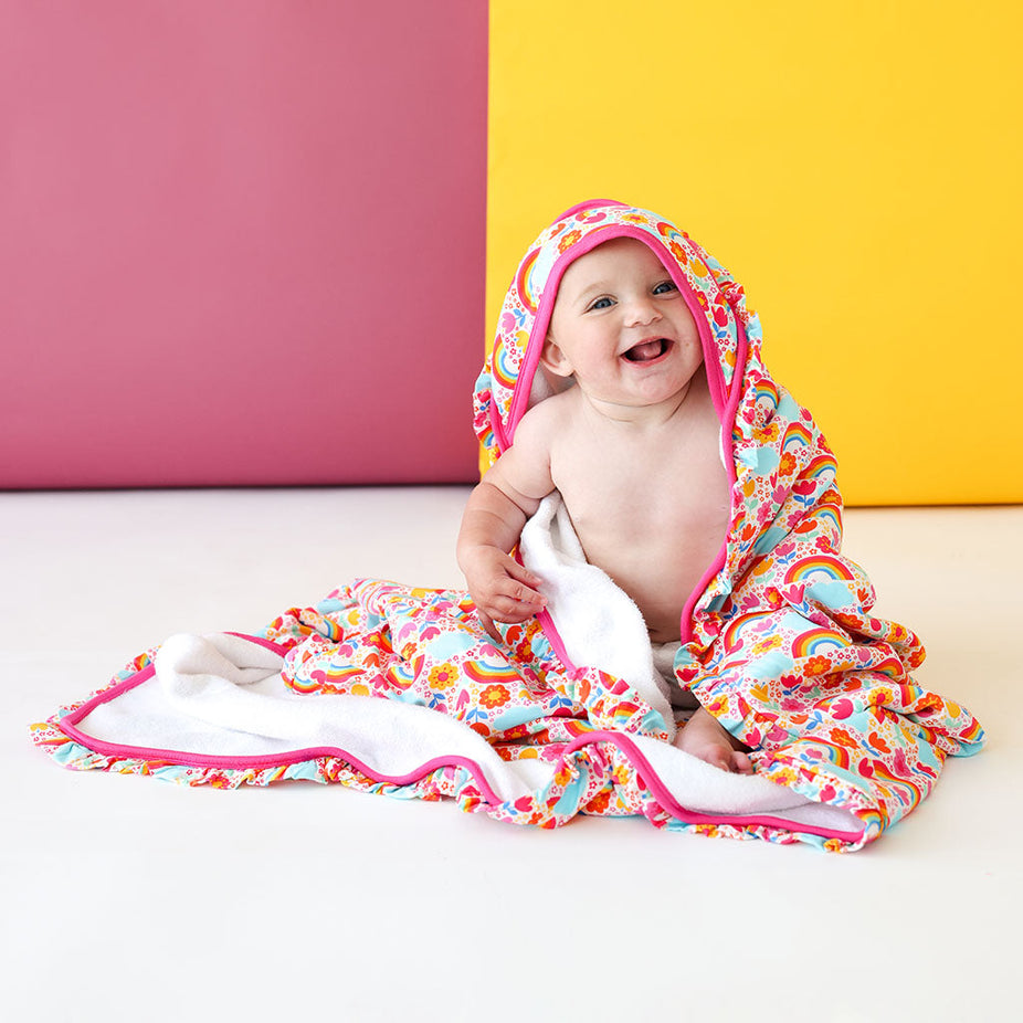 Rainbow Melody Ruffled Hooded Towel