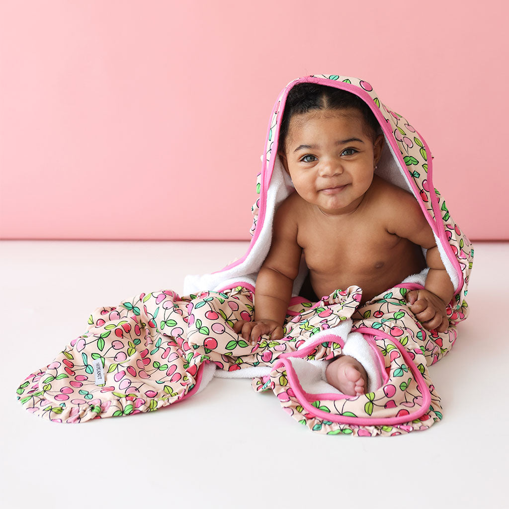Summer Cherry Ruffled Hooded Towel