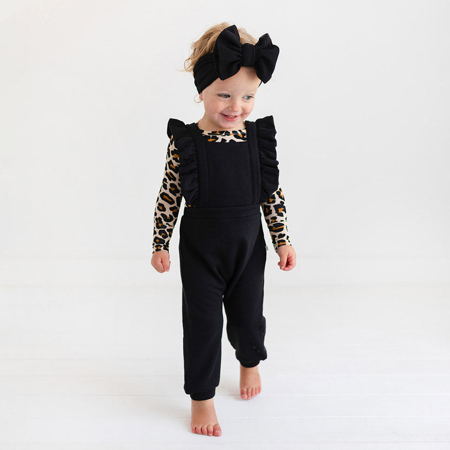 Black Fleece Ruffled Overalls