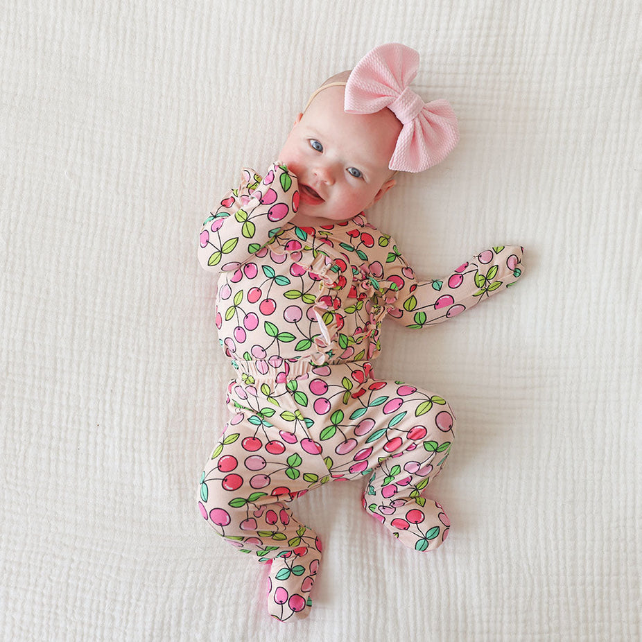 Summer Cherry Ruffled Tie-Front Kimono Set