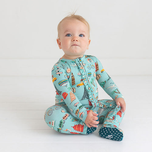 Around the World Footie Ruffled Zippered One Piece
