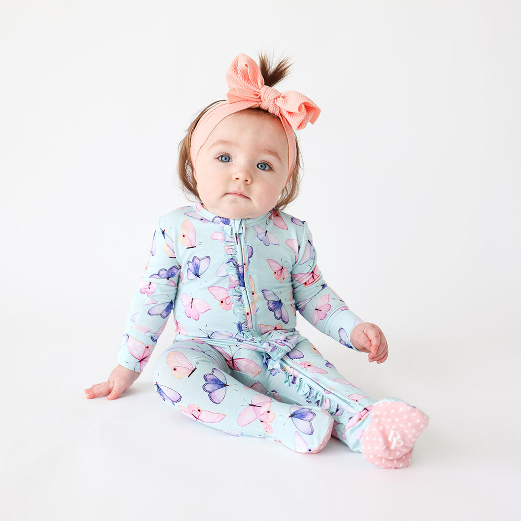 Bebe Footie Ruffled Zippered One Piece