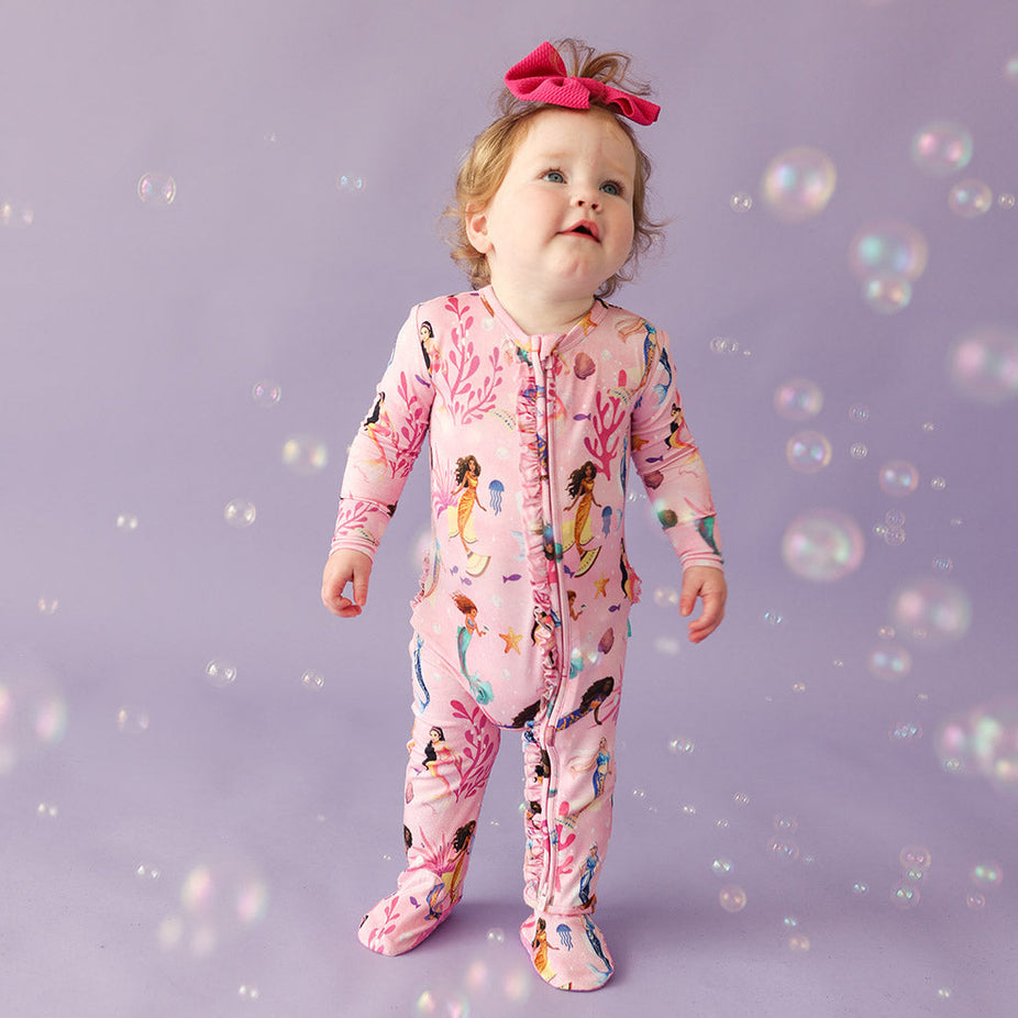 Disney's The Little Mermaid Dancing Beneath The Waves Footie Ruffled Zippered One Piece