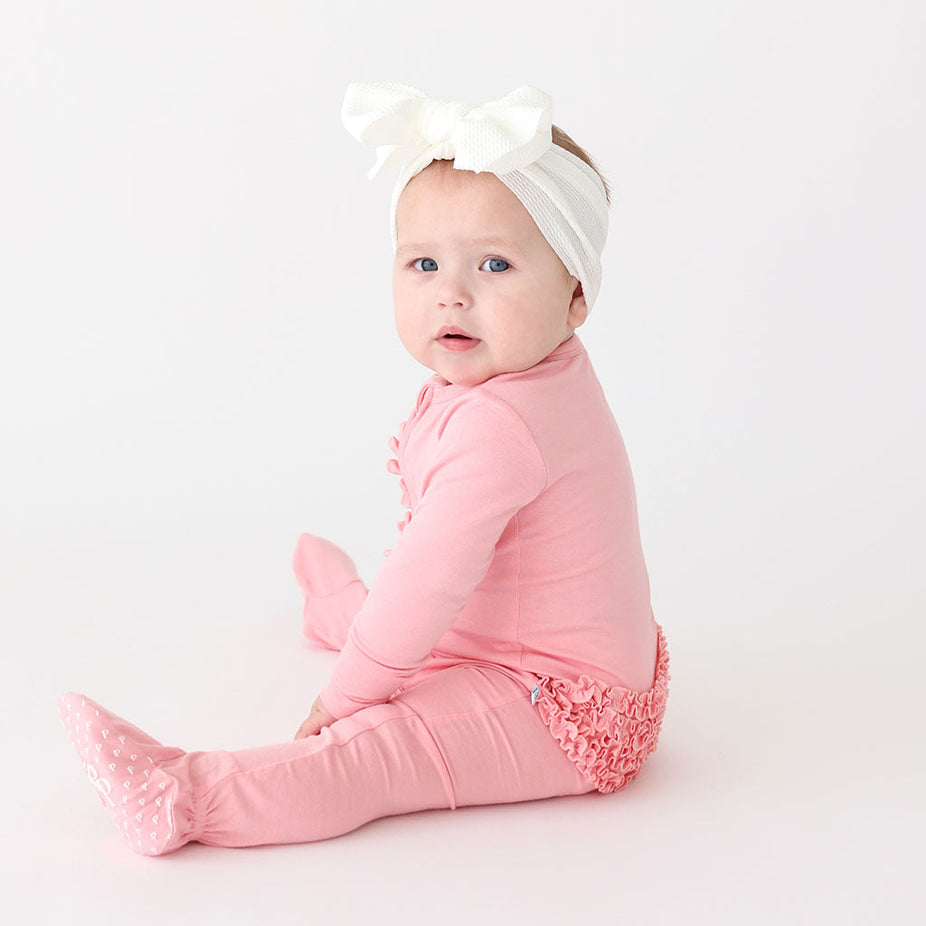 Garden Blush Footie Ruffled Zippered One Piece