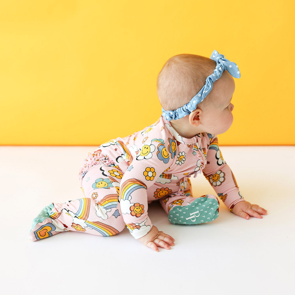 Groovy Rainbow Footie Ruffled Zippered One Piece